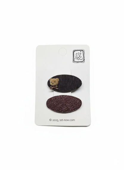 Brown Teddy Hair Clip Set — Oval Fabric Clips for Kids by 1st-now.com