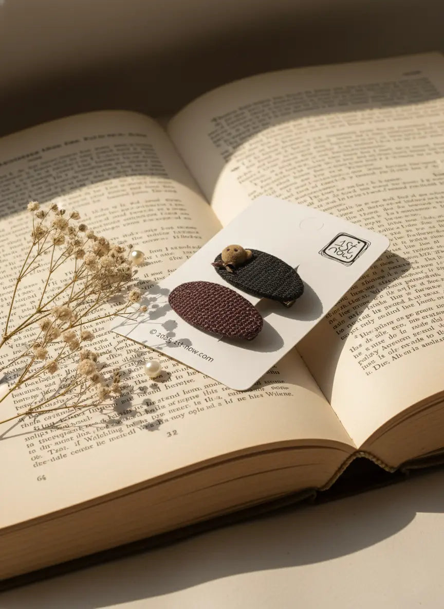 Brown Teddy Hair Clip Set — Oval Fabric Clips for Kids by 1st-now.com