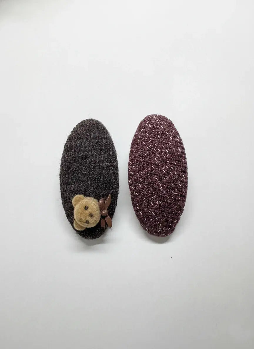 Brown Teddy Hair Clip Set — Oval Fabric Clips for Kids by 1st-now.com