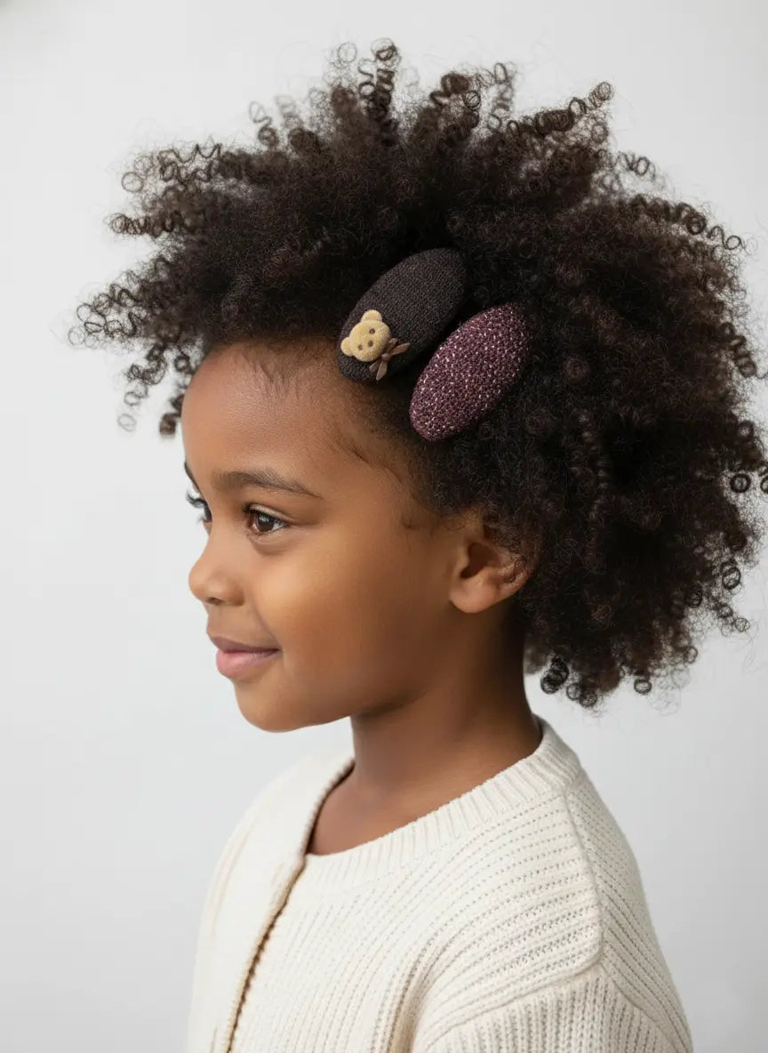 Brown Teddy Hair Clip Set — Oval Fabric Clips for Kids by 1st-now.com
