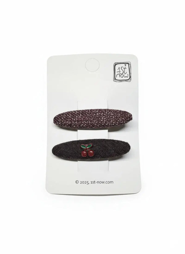 Girls cherry tweed hair clips | Maroon Tweed & Cherry Embellished Barrettes by 1st-now.com