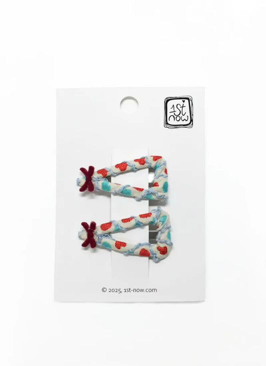 Heart Bloom Hair Clips | Pastel Heart Pattern with Chenille Heart by 1st-now.com