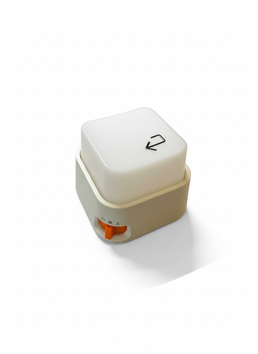 Angled view of Keylight Mini compact desk lamp with orange side switch