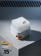 Keylight Mini focus desk gadget product card showing orange switch and compact lamp design