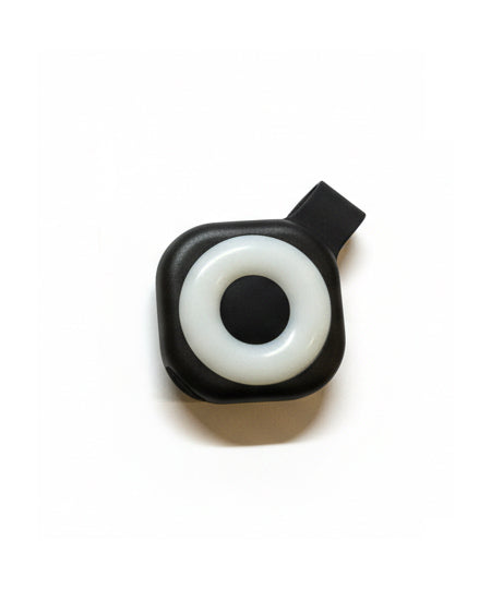 Black wearable magnetic clip flashlight front view with round LED light